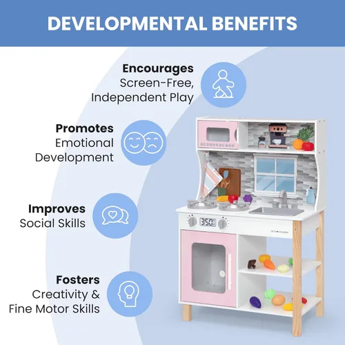 Miniatura 5 de Delta Children Tiny Chef Play Kitchen - Juego de cocina de juguete con perillas realistas que giran/hacen clic, horno, fregadero, microondas y 15