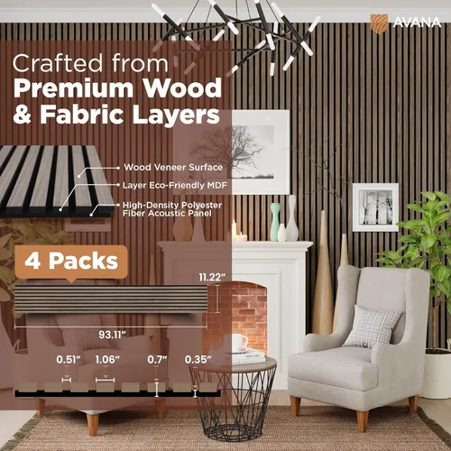 Miniatura 4 de Avana Paneles de pared de madera acústica – Paneles de 93.2 x 11.25 pulgadas – Se adapta a diseños de 94 x 12 pulgadas – Paneles acústicos de nogal