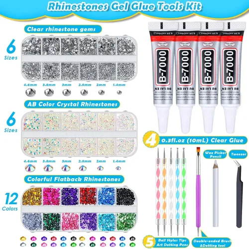 Miniatura 2 de shynek B7000 - Pegamento de joyería con diamantes de imitación para manualidades, 6300 diamantes de imitación con gemas adhesivas para zapatos, tela