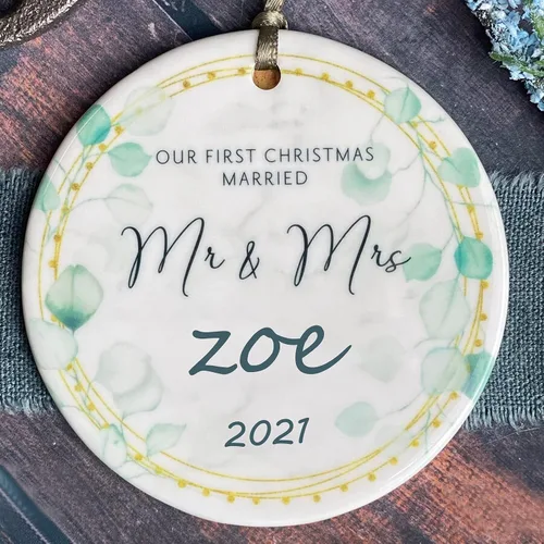 Miniatura 10 de Adorno de matrimonio de 1ª Navidad – Adorno de Navidad «Just Married» – Adorno de señor y señora – Adornos de boda – 1ª Navidad comprometida