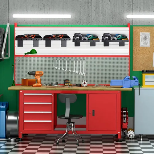 Miniatura 7 de Thyle 2 estantes de pared de listones, estante de metal resistente para venta al por menor, garaje, almacenamiento en el hogar, zapaterías