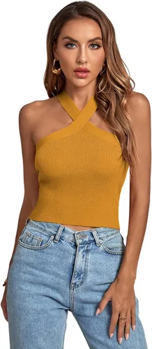 Miniatura 3 de Umenlele Camiseta corta sin mangas con cuello halter cruzado para mujer