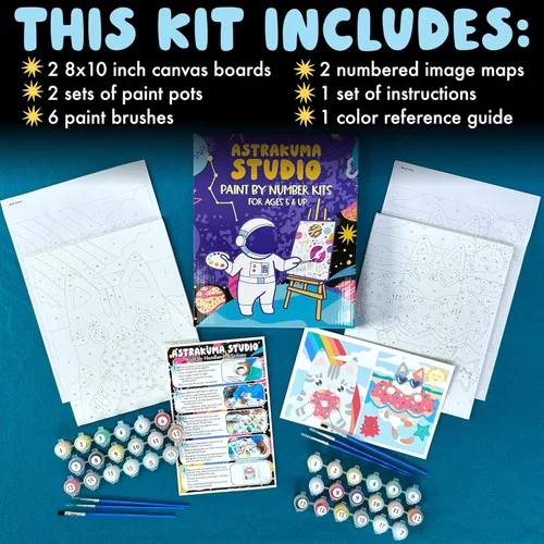 Miniatura 6 de Astrakuma Studio Pintura por números para niños de 8 a 12 años – Kits de pintura de donas de gato por números con tableros de lienzo predibujados