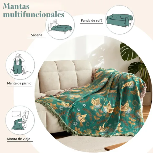 Miniatura 8 de Manta bohemia – Manta suave 100% algodón para cama, 50 x 60 pulgadas, reversible, transpirable, ligera, para otoño, todas las estaciones, decoración
