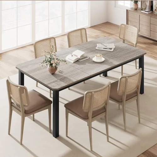 Miniatura 7 de GarveeHome Mesa de comedor industrial para 6-8 personas, mesa de cocina de 78.7 pulgadas de largo con marco de metal resistente y asientos, 6