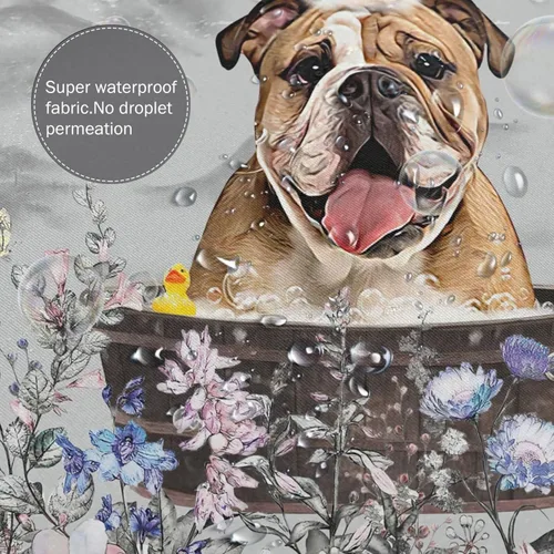Miniatura 4 de jamie world Cortina de ducha de granja en blanco y negro, divertida cortina de ducha floral de bulldog para baño, cortina de ducha de animales, tela
