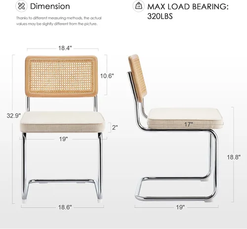 Miniatura 2 de Zesthouse Juego de 4 sillas de comedor de ratán natural, sillas de comedor modernas de mediados de siglo con respaldo de madera maciza y base