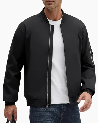 Miniatura 23 de Polu Chaquetas bomber para hombre con bolsillos, chaquetas cortavientos ligeras, cremallera de 2 vías, abrigo casual de negocios para otoño e