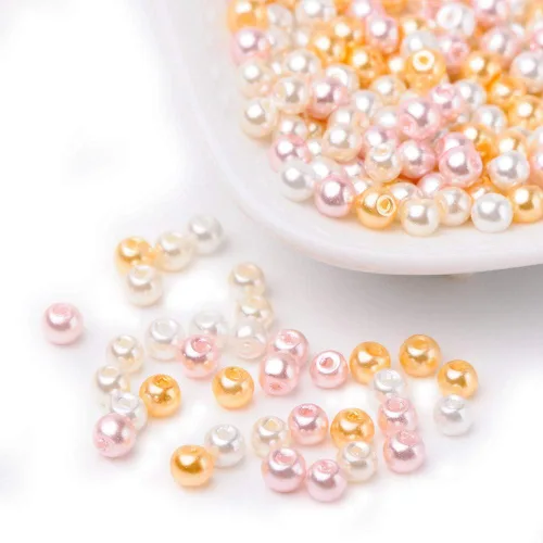 Miniatura 10 de Pandahall - 400 cuentas de perlas de vidrio perlado brillante de 0.157 pulgadas (0.157 in), cuentas espaciadoras sueltas de vidrio de color mixto