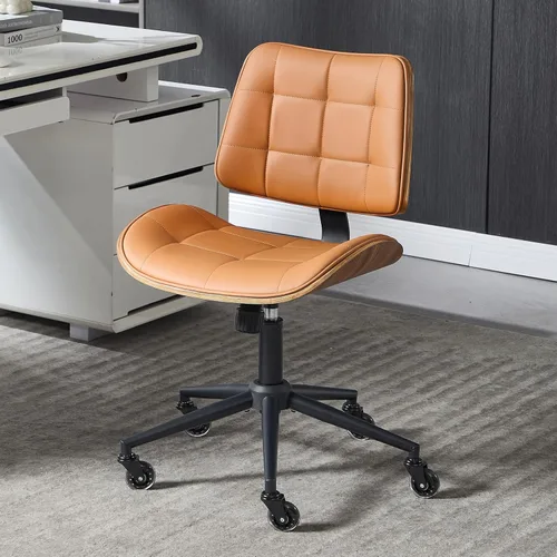Silla de Oficina para Hogar con Ruedas, Silla de Oficina Ajustable sin Brazos, Silla de Computadora Pequeña de Respaldo Medio de 360° de Cuero PU,