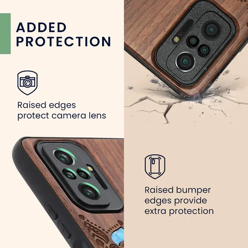 Miniatura 3 de kwmobile Funda de madera compatible con Xiaomi Redmi Note 10 Pro - Funda - Rising Sun Mother of Pearl Marrón oscuro