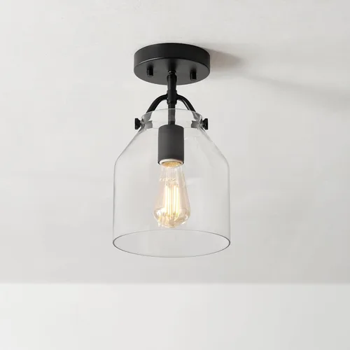 Miniatura 5 de GLOBE Electric 66000080 Lámpara de techo empotrada de 1 luz, negro mate, pantalla de vidrio angular, accesorios de iluminación de techo