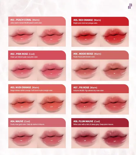 Miniatura 6 de Heart Percent Dote On Mood - Tinte puro brillante, acuoso y ligero, hidratante para labios, lápiz labial líquido de larga duración, 0.26 onzas, #01