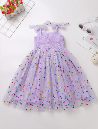 Miniatura 46 de IMEKIS Vestido de princesa de cumpleaños para niña pequeña, confeti brillante, bohemio, arco iris, pastel, sesión de fotos, traje para 1-6T
