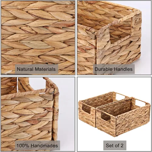 Miniatura 5 de Vagusicc Cesta de almacenamiento de mimbre, juego de 2 cestas de almacenamiento tejidas a mano para organizar, pequeña cesta de mimbre para papel
