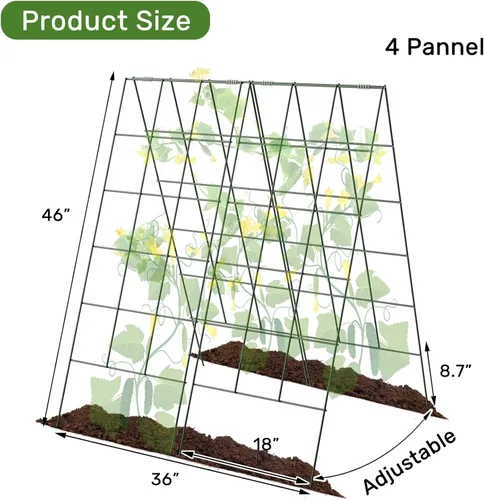 Miniatura 2 de AGTEK Paquete de 2 enrejados plegables de pepino de 18 x 46 pulgadas con bridas de cremallera, soporte para plantas, un marco de enrejado de metal