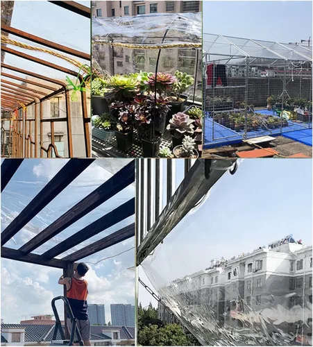 Miniatura 6 de QWEASDF Lona transparente, impermeable, lona de vinilo transparente con ojales, resistente al desgarro y al frío para plantas, invernadero, techo