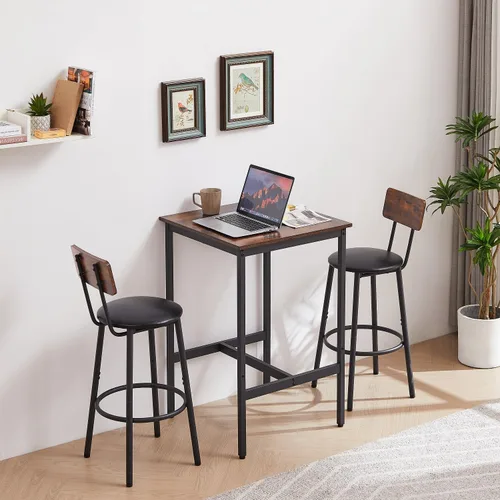Miniatura 2 de Anwick Juego de mesa de bar y sillas de 3 piezas para pub y 2 taburetes con respaldo, juego de mesa auxiliar de desayuno para espacios pequeños