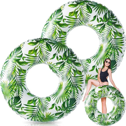 Miniatura 8 de Simgoing Flotador de piscina jumbo de 47.24 pulgadas, tubo inflable de flotador de hojas tropicales, tubo de piscina con hojas verdes, tubo inflable