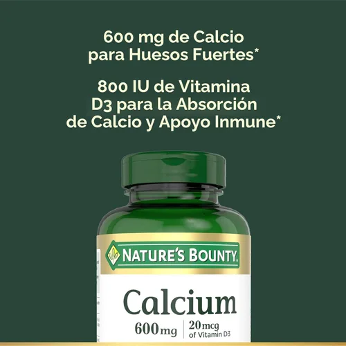 Miniatura 3 de Nature's Bounty Carbonato de calcio y vitamina D por Nature's Bounty, apoya la salud inmunológica y la salud ósea, 600 mg de calcio y 800 UI