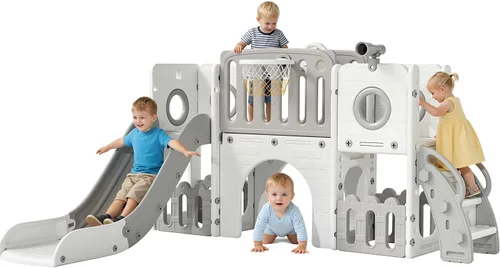 Miniatura 9 de Arlopu Juego de Tobogán 9 en 1 para Niños Pequeños, Set de Juego de Escalador y Tobogán Grande para Niños con Pendiente Larga, Telescopio, Espacio