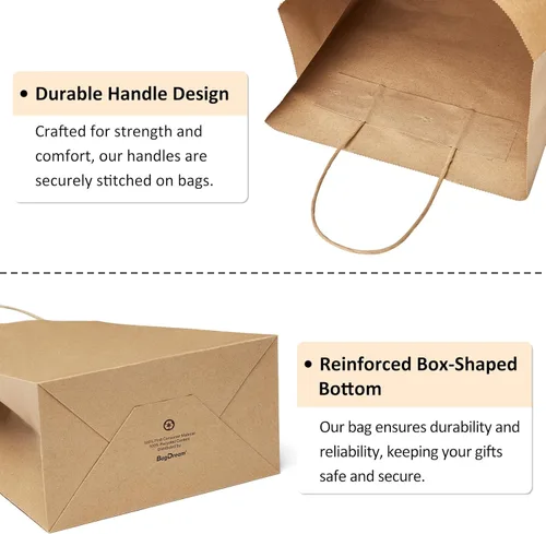 Miniatura 6 de BagDream 25 bolsas de regalo marrones de 8 x 4.25 x 10.5 pulgadas, papel kraft para regalos, compras al por menor de mercancías de comestibles