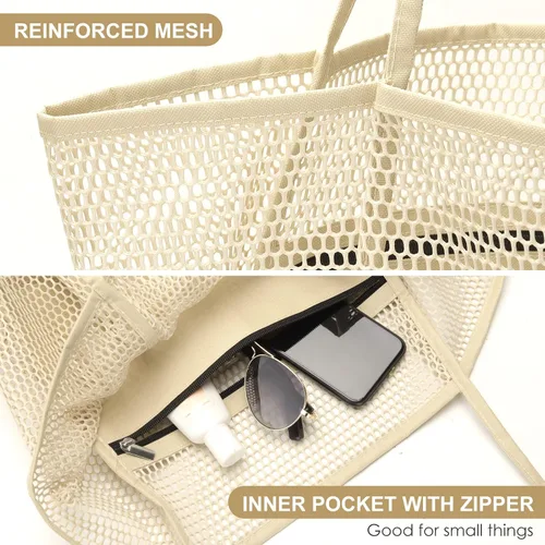 Miniatura 4 de Nausear Mesh Tote Beach Bag Womens Shoulder Handbag - Spacious, Durable, Breathable, Stylish, Multi-Purpose