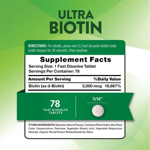Miniatura 2 de Nature's Truth Biotin 5000mcg 78 tabletas de disolución rápida Sabor natural de bayas Vegano, sin OMG y sin gluten