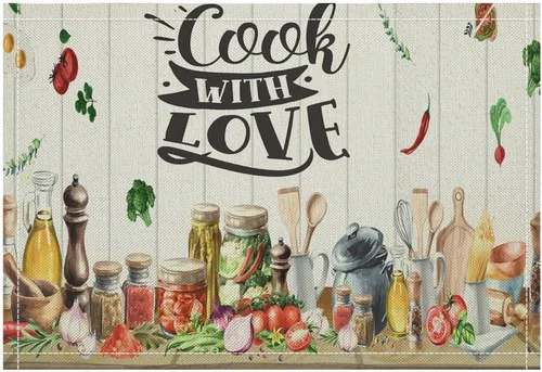 Miniatura 30 de Juego de 4 manteles individuales con estampado de cocina de chef, restaurante, cocina, acuarela, manteles individuales de tela lavable para mesa