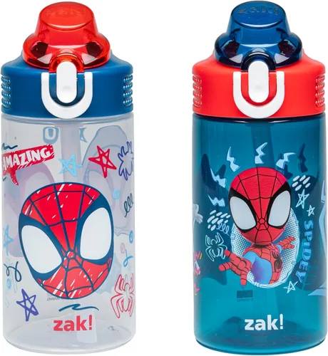 Zak Designs Marvel Spider-Man Sage - Botella de agua para niños para la escuela o viajes, botella de agua de plástico duradero de 16 onzas con