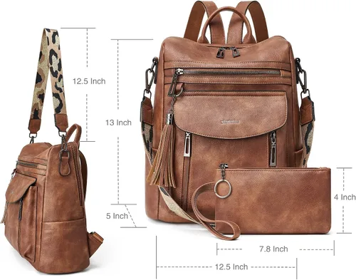 Miniatura 6 de Shrrie - Mochila de cuero para mujer, bolso de moda, mochila de cuero para mujer, mochila de viaje de diseñador, bolso de hombro convertible