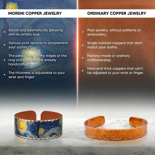 Miniatura 7 de Moreni Pulsera de cobre para mujer con caja de regalo de madera, regalo de joyería hecha a mano elegante y atemporal inspirado en el arte