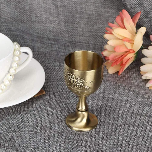 Miniatura 8 de Agatige Copas de cáliz vintage, de metal de cobre, para tostar, cáliz de vino, cáliz de flores, en relieve, mini tazas de comunión para bar en casa
