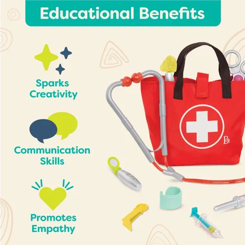 Miniatura 4 de B. toys Mini kit de cuidado médico con herramientas realistas para niños pequeños y niños - Juguetes educativos para juegos de rol y juego