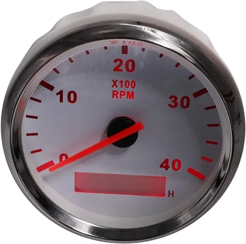 Miniatura 2 de KAOLALI Tacómetro de 4000 RPM impermeable automático digital con retroiluminación roja 3.346 in 9-32V para coche, barco, motocicleta, plata blanca