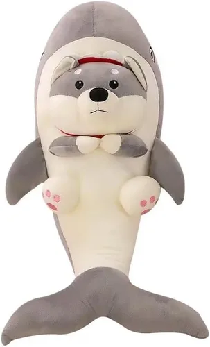 Almohada de felpa de perro de tiburón de 15.7 pulgadas, juguete de peluche suave de animales de tiburón para abrazar, almohada para dormir para
