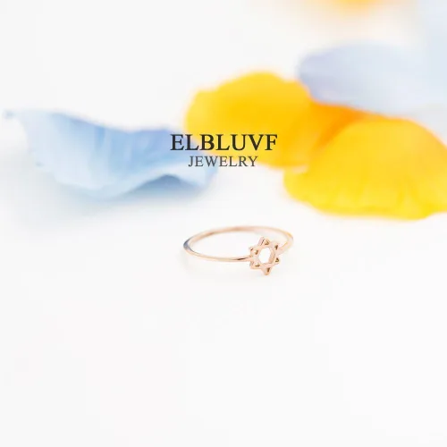 Miniatura 7 de Anillo de acero inoxidable chapado en oro rosa de 14 quilates con estrella de David judío estrella, diseño de estrella