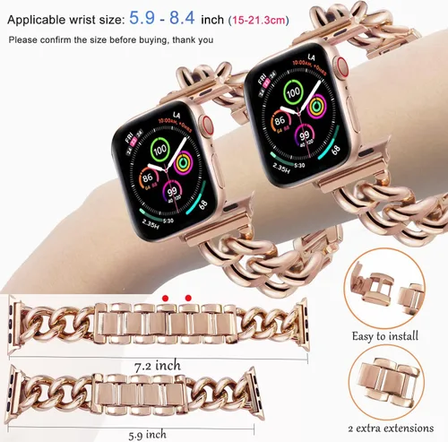 Miniatura 3 de Compatible With Apple Watch Band 38mm 40mm 41mm 42mm 44mm 45mm Ultra Stainless Steel Metal Cowboy Chain Style Replacement iWatch Series87654321