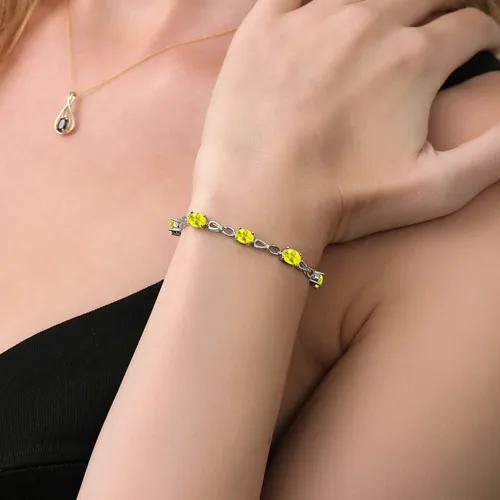 Miniatura 135 de Gem Stone King Pulsera de tenis de diamantes cultivados en laboratorio con piedra natal de 3-6 quilates para mujer, plata de ley 925, ovalada