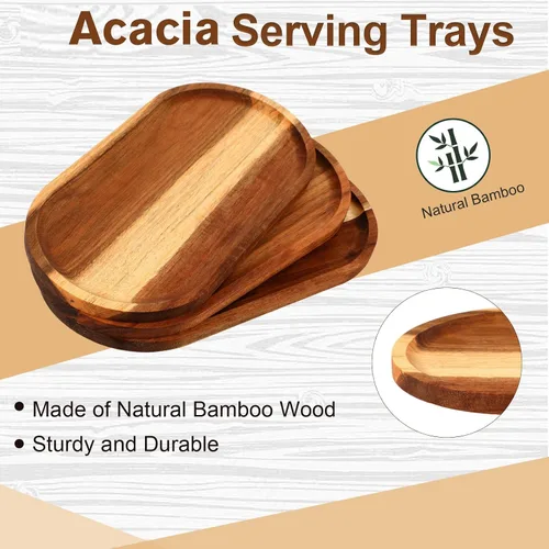 Miniatura 3 de Tanlade 4 bandejas de madera de 16 x 10 pulgadas, bandejas ovaladas de madera rústica para manualidades, gran fuente decorativa de madera para té