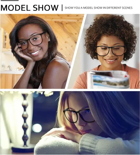 Miniatura 3 de SHEEN KELLY TR90 Oversized Blue Light Blocking Glasses Men Women Square Computer Eyewear Nerd Black Large Clear Lens