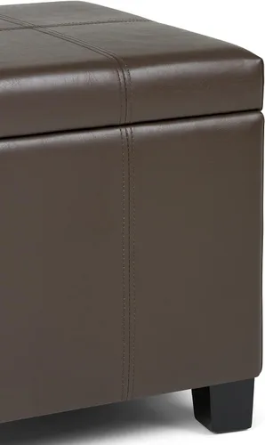 Miniatura 10 de SIMPLIHOME Dover Storage - Banco otomano rectangular tapizado de cuero vegano de 36 pulgadas de ancho en marrón chocolate, banco contemporáneo