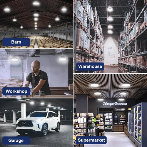 Miniatura 6 de CINOTON Luz LED UFO de Bahía Alta de 100W, Luces LED de Aluminio para Tienda con 15000LM, Iluminación de Bahía Comercial de 5000K para Almacén