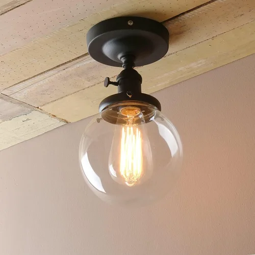 Miniatura 7 de Pathson lámpara de techo estilo industrial antiguo de 5.9 pulgadas con panel de montaje con bola de cristal transparente, negro, 60.00watts, 120.00