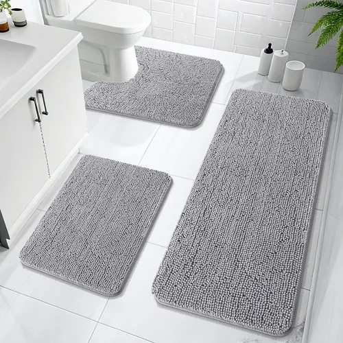 Miniatura 27 de OLANLY Juego de Alfombras de Baño de 3 Piezas, Tapetes de Baño de Chenilla Suave y Absorbente y Alfombra de Contorno en Forma de U para Inodoro