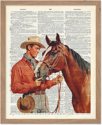 Miniatura 69 de Poster Master Póster de diccionario – Estampado retro de vaquero y caballo – Obra de arte del salvaje oeste – Diseño occidental – Arte moderno