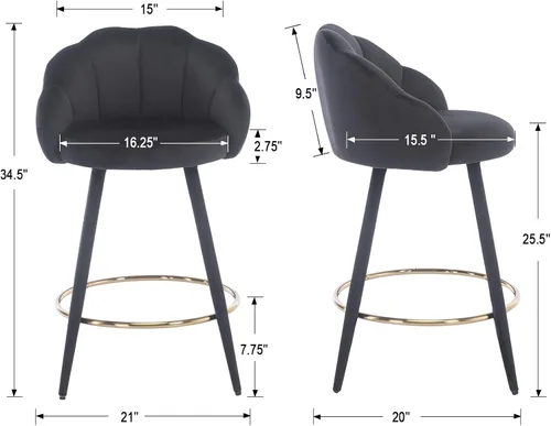 Miniatura 2 de Juego de 2 taburetes de bar de 25.5 pulgadas de altura de mostrador modernos con respaldo, cómodas sillas de bar de terciopelo para isla de cocina