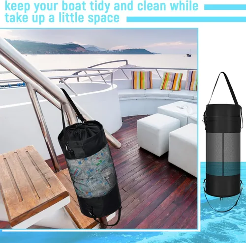 Miniatura 6 de Berlune Bolsa de basura para barco de 7.5 galones, cubo de basura marino de malla grande con cremallera inferior de 360 grados para vacío rápido
