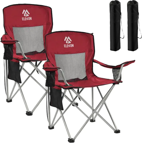 Miniatura 18 de Silla de camping Elevon, silla plegable portátil al aire libre con brazos, soporte para tazas y bolsa de transporte
