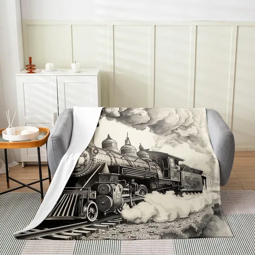 Erosebridal Manta de tren vintage de 40 x 50 pulgadas, manta de franela con locomotora de tren campestre para niños, adolescentes y adultos, manta